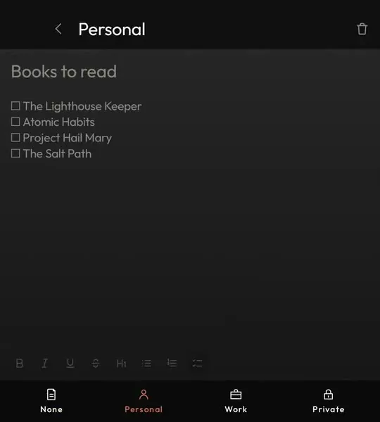 A note saved with the ! command, opened in the notes app
