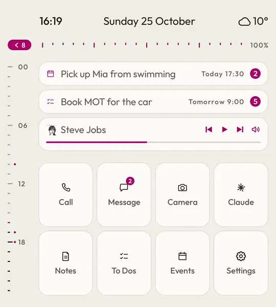 A minimal Android launcher in the Light theme with a pink accent colour