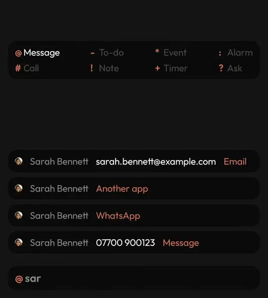 Typing a name on a minimal Android launcher to find a person without any app icons