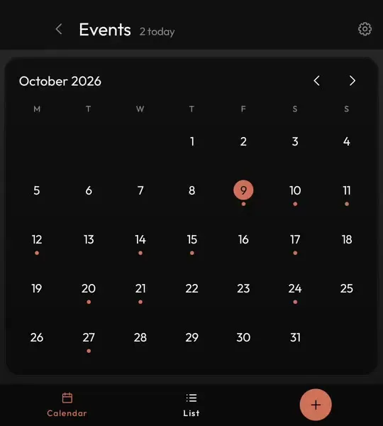 Month calendar in Keyboard Launcher Pro on the Unihertz Titan 2
